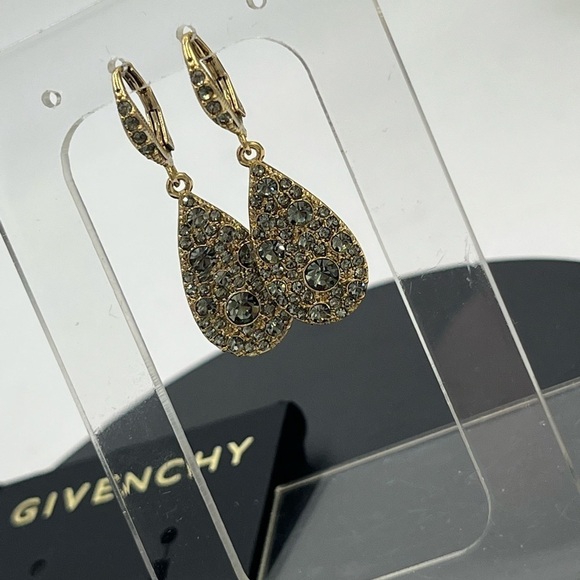 Givenchy Womens Gold Tone Grey Crystal Dangle Teardrop Earrings New - Picture 5 of 16
